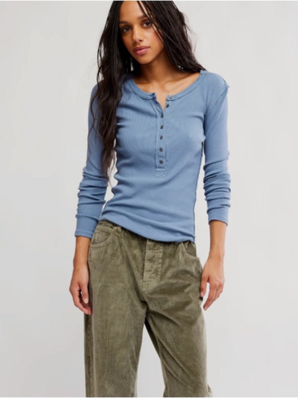 Free People Jamie Henley Long Sleeve Top in Blue